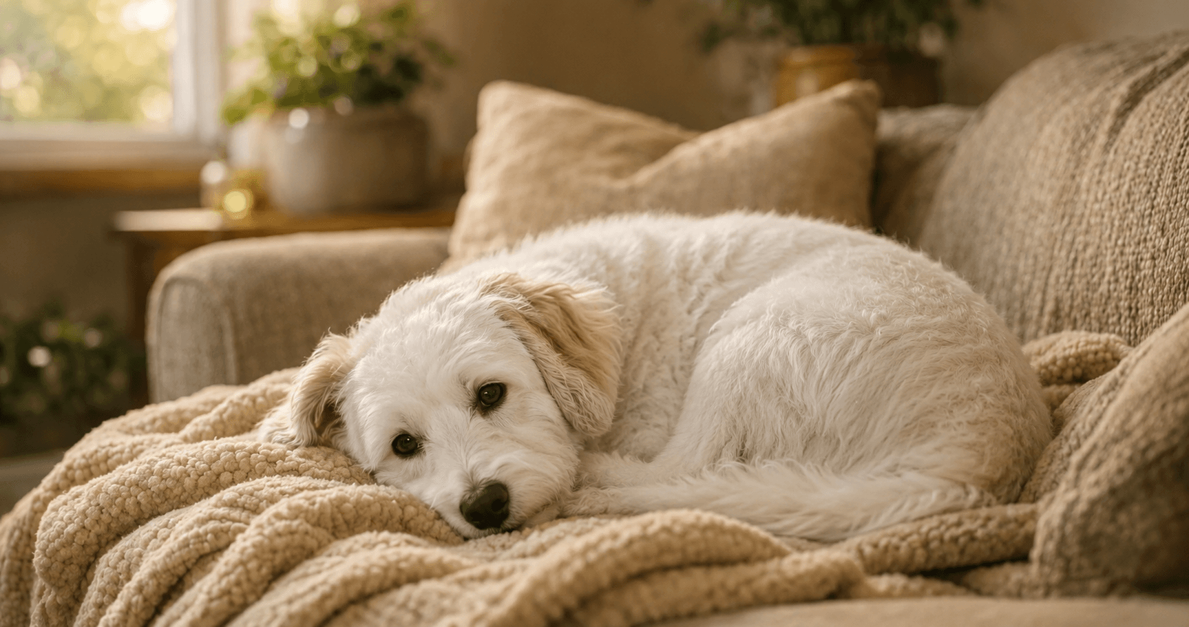 Dog relaxing during a calm supervised care routine